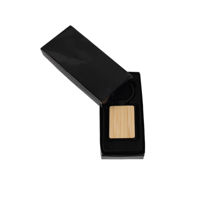 Trinket - Rectangle Bamboo+Metal Keychain