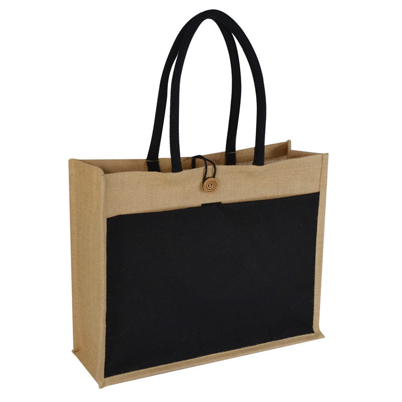 MONCLOVA - Jute Bag with Canvas Pocket - Natural