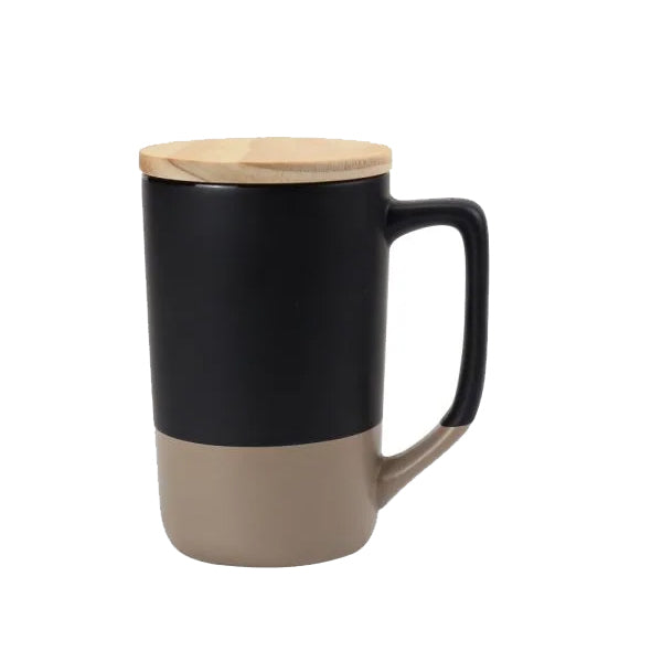 Two-toned Ceramic Mugs with Clay Bottom, Bamboo Lid