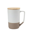 Two-toned Ceramic Mugs with Clay Bottom, Bamboo Lid