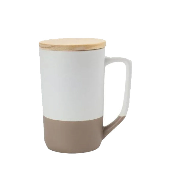 Two-toned Ceramic Mugs with Clay Bottom, Bamboo Lid