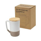 Two-toned Ceramic Mugs with Clay Bottom, Bamboo Lid