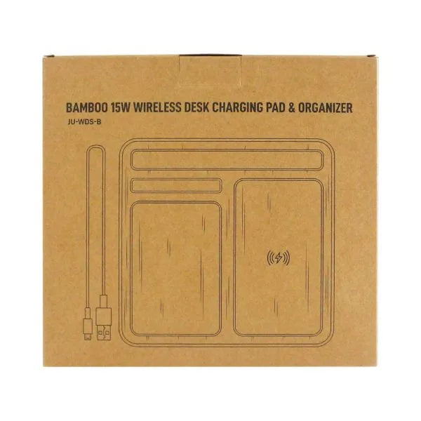Bamboo 15W Wireless Desk Fast Charging Pad & Organizer
